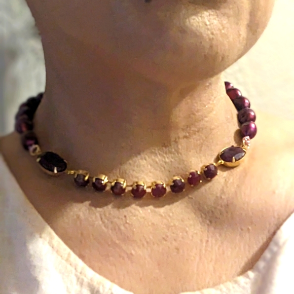 Natural Faceted Rough Ruby Approx 24 TCW. & Wine Cultured Baroque Pearl Necklace - Picture 12 of 12